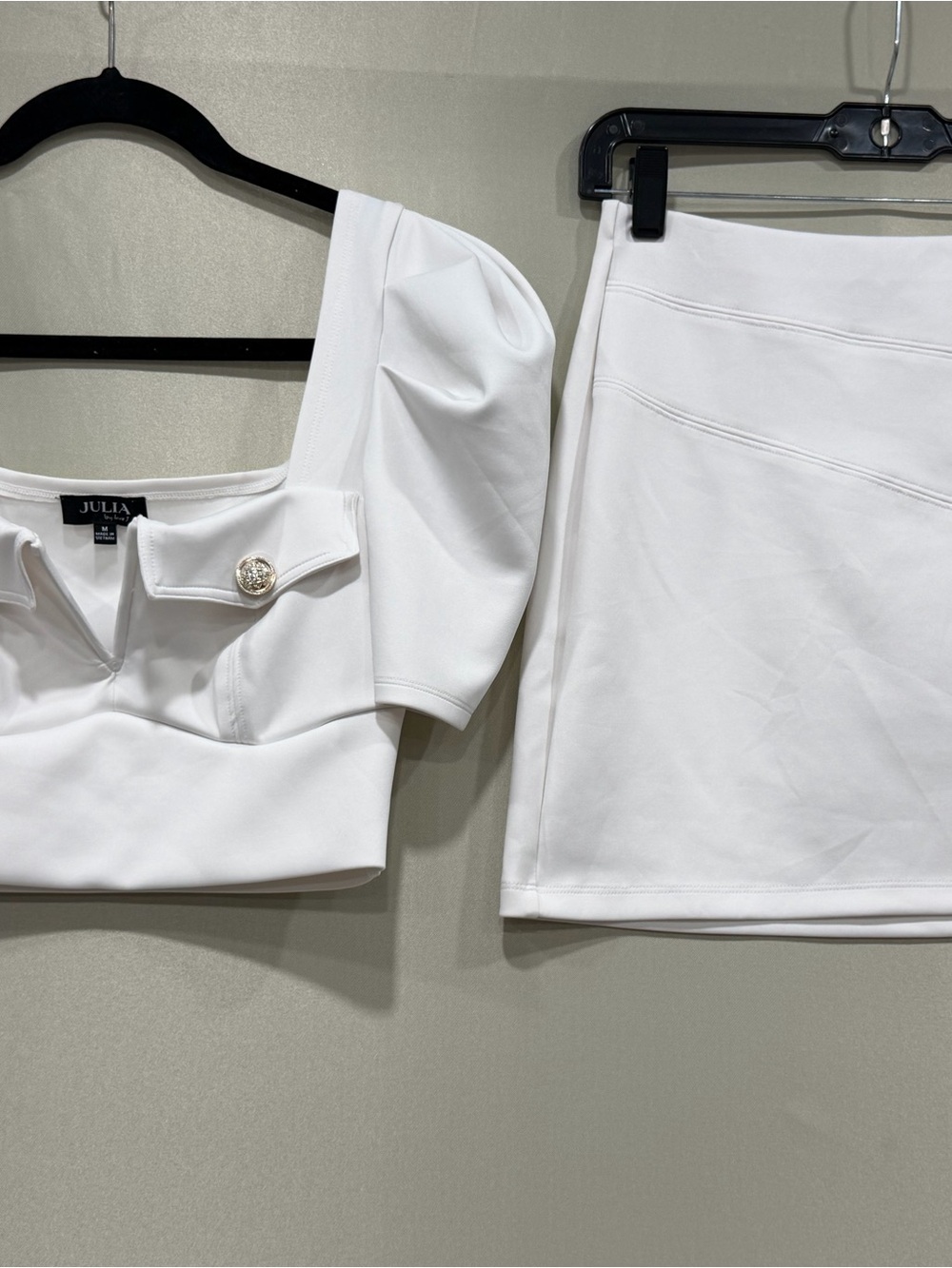 White Puff Sleeve Crop Top & Mini Skirt Set Chic Party Outfit size M - Picture 2 of 13